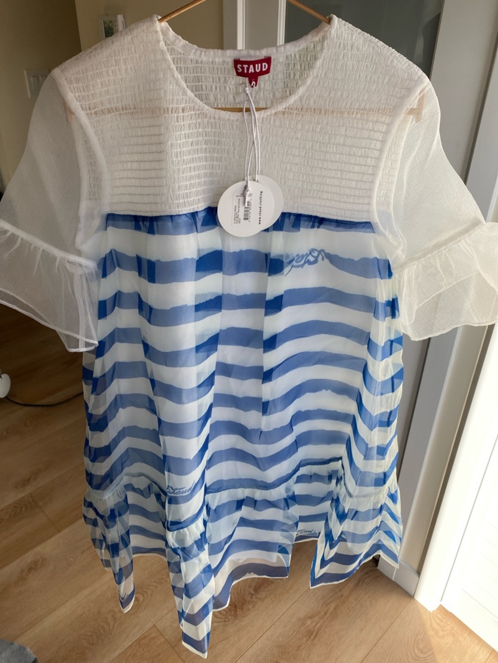 💙 STAUD Florence striped organza mini dress size S